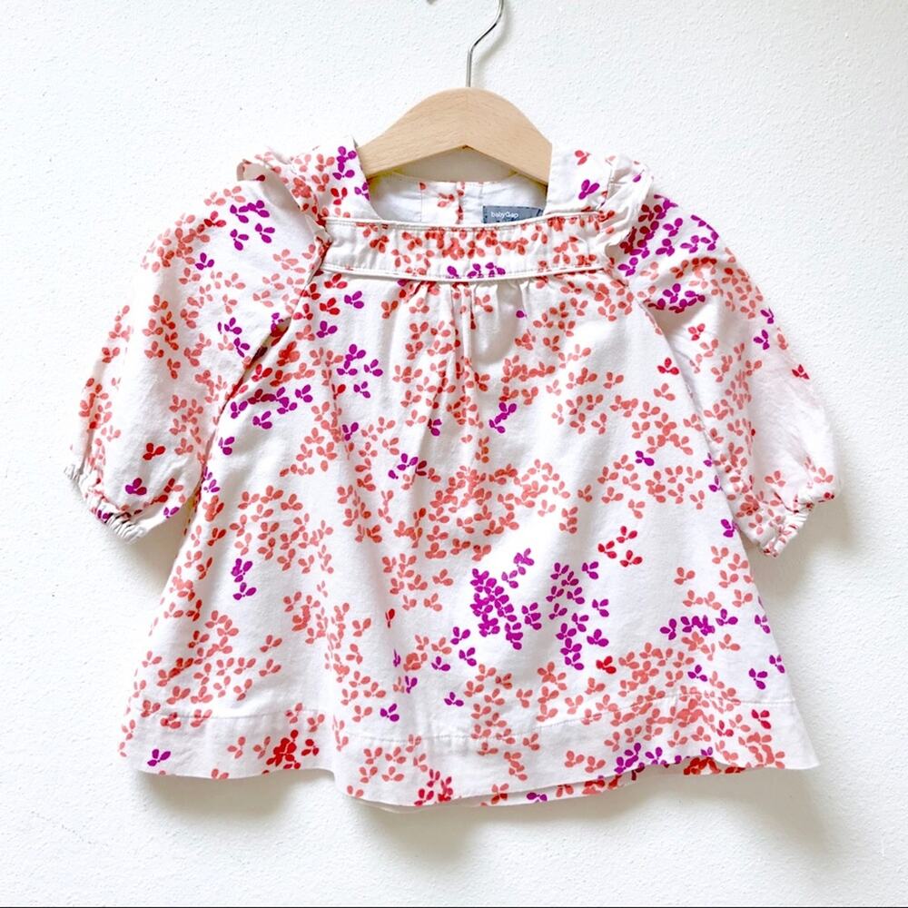GAP Fall Floral Long Sleeve Dress in Pink and Cream Baby Girl Size 6-12 Months
